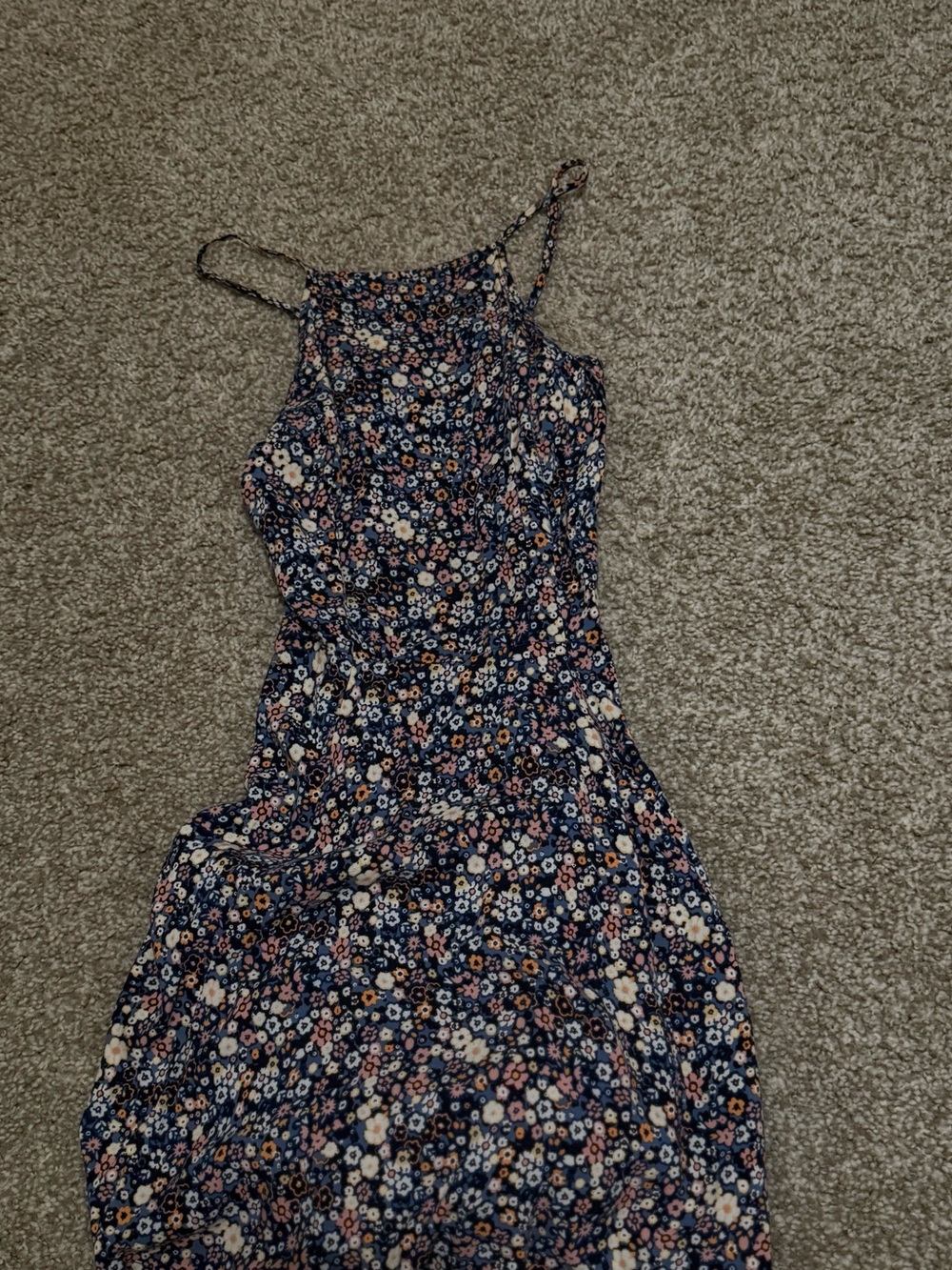 One-Shoulder Navy Floral Midi Dress